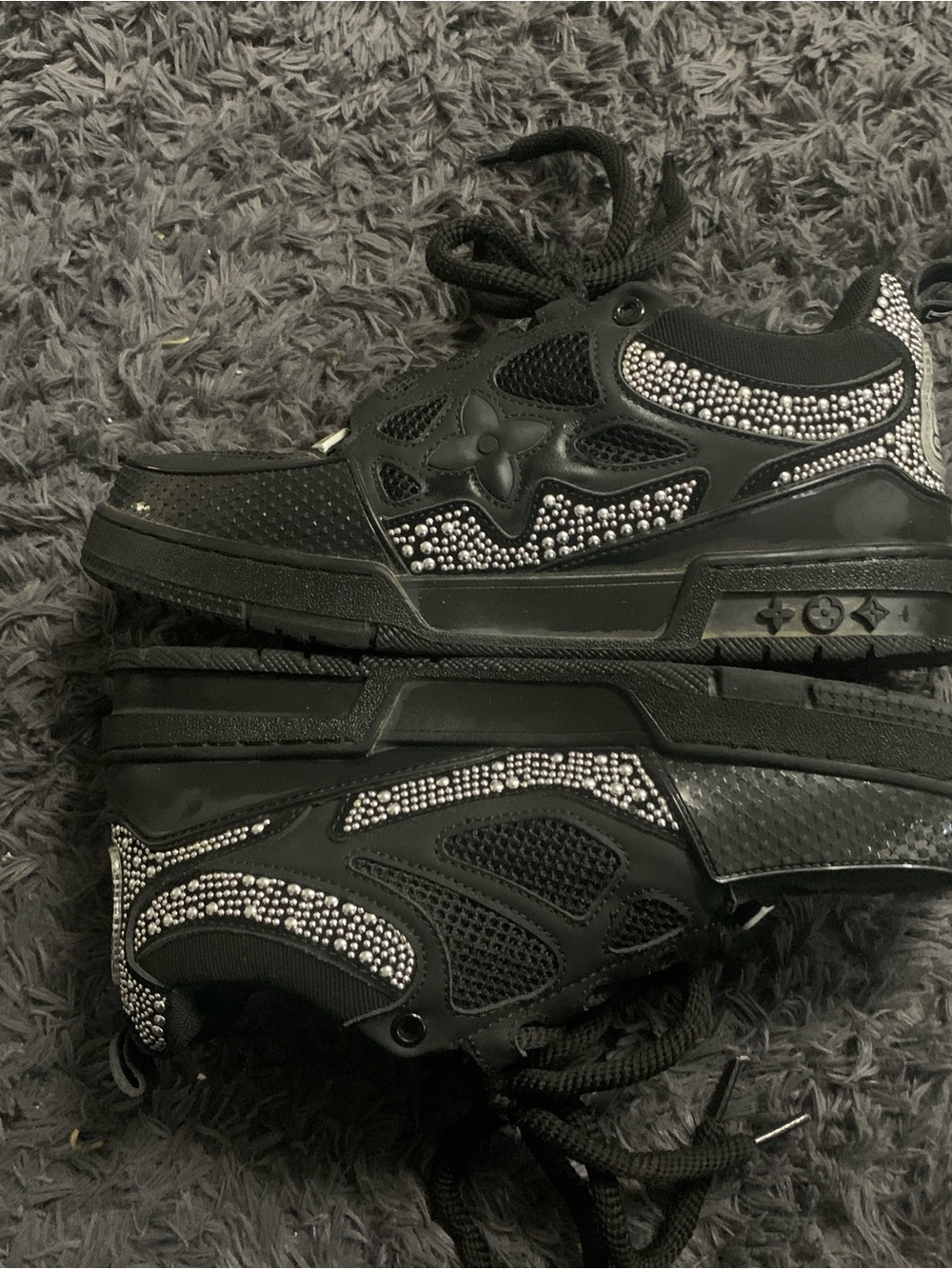 Louis Vuitton Black Kids' Rhinestone-Embellished Sneakers - Picture 3 of 4